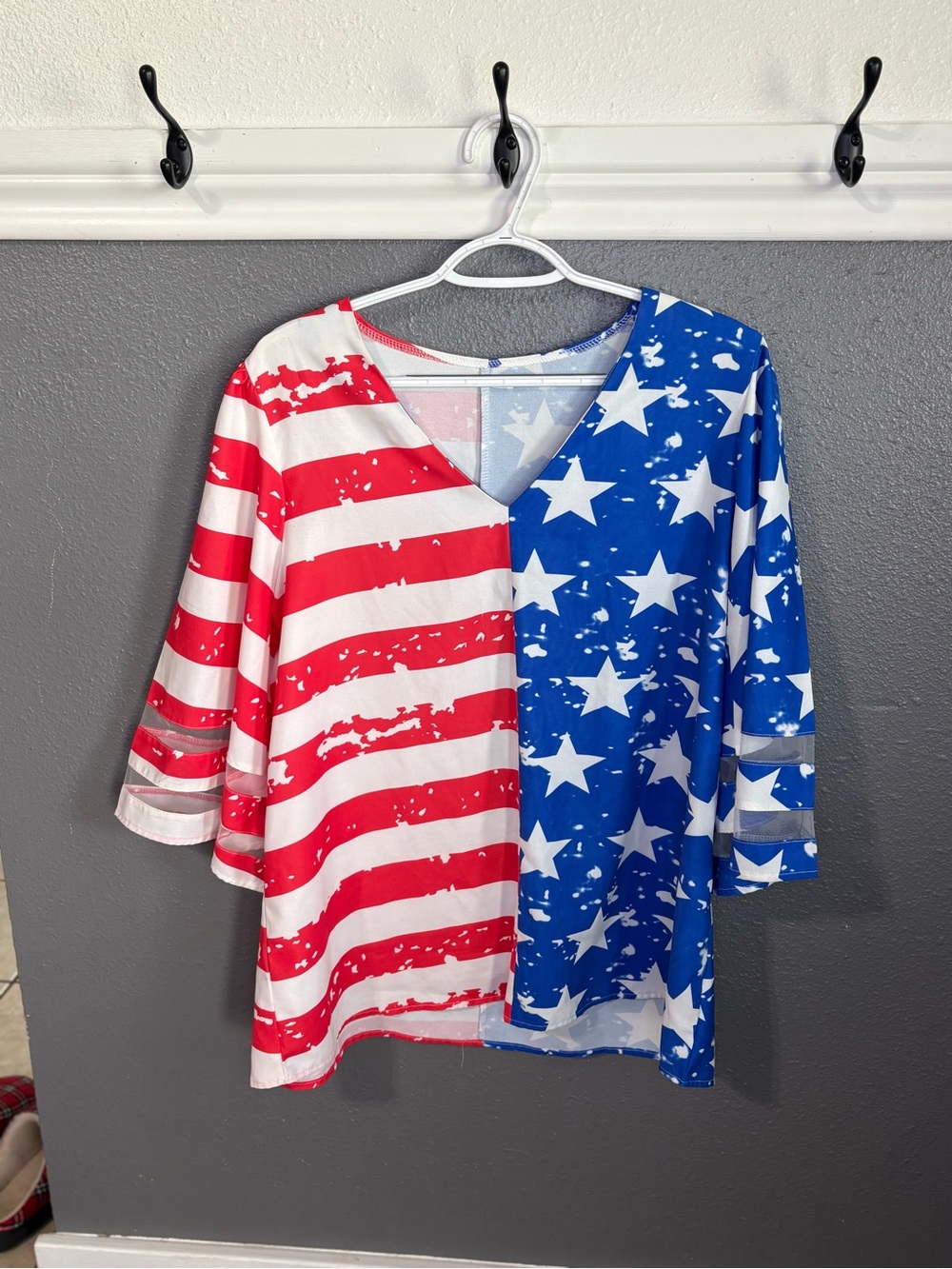Patriotic American Flag Print Blouse size XL (SKU 227)